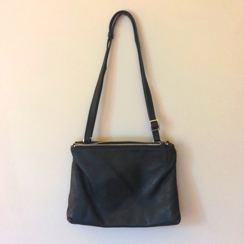 Margot Black Leather Double Zip Crossbody